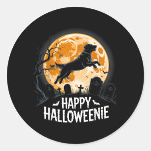 Adesivo Redondo Feliz Halloweenie Amantes de Cães Diversão Assusta