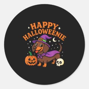 Adesivo Redondo Feliz Halloweenie Cute Halloween, Bruxa de Cachorr