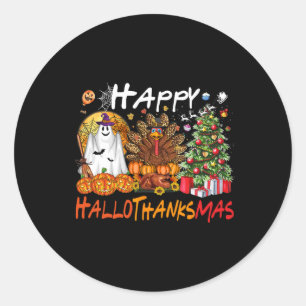 Adesivo Redondo Feliz Hallowgraçasnatal Outono Natal Dia das Bruxa