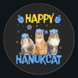Adesivo Redondo Feliz Hanukcat Hanukkah Cat Chanukah Gato Judeu<br><div class="desc">Feliz Hanukcat Hanukkah Cat Chanukah Gato Judeu</div>
