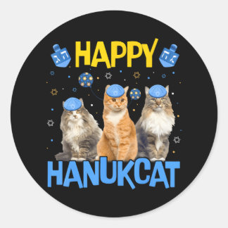 Adesivo Redondo Feliz Hanukcat Hanukkah Cat Chanukah Gato Judeu