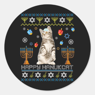 Adesivo Redondo Feliz Hanukcat Ugly Hanukkah Maine Coon Cat