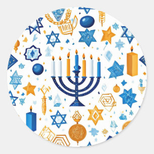 Adesivo Redondo Feliz Hanukkah