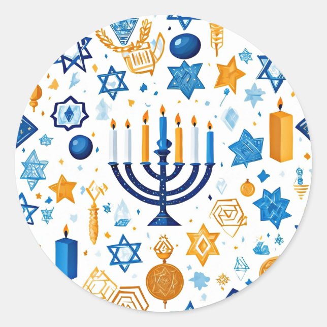 Adesivo Redondo Feliz Hanukkah (Frente)