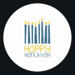 Adesivo Redondo Feliz Hanukkah<br><div class="desc">Estas velas de Chanucá vão tornar a tua decoração perfeita.  Perfeito em toalhas ou lugares.</div>