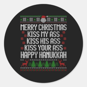 Adesivo Redondo Feliz Hanukkah Beija Meu Feliz Natal