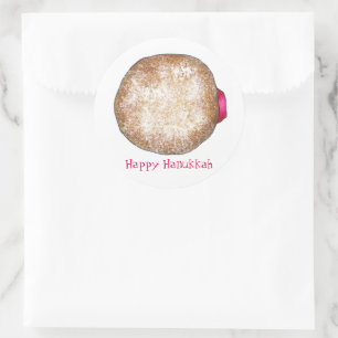 Adesivo Redondo Feliz Hanukkah Chanukah Jelly Rosquinha Sufganiyah