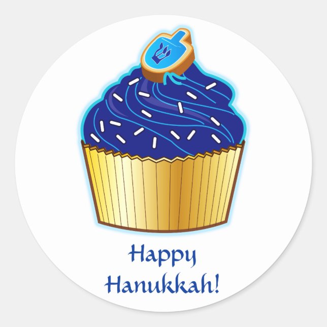 Adesivo Redondo Feliz Hanukkah: Cupcake com Cookie em Branco (Frente)