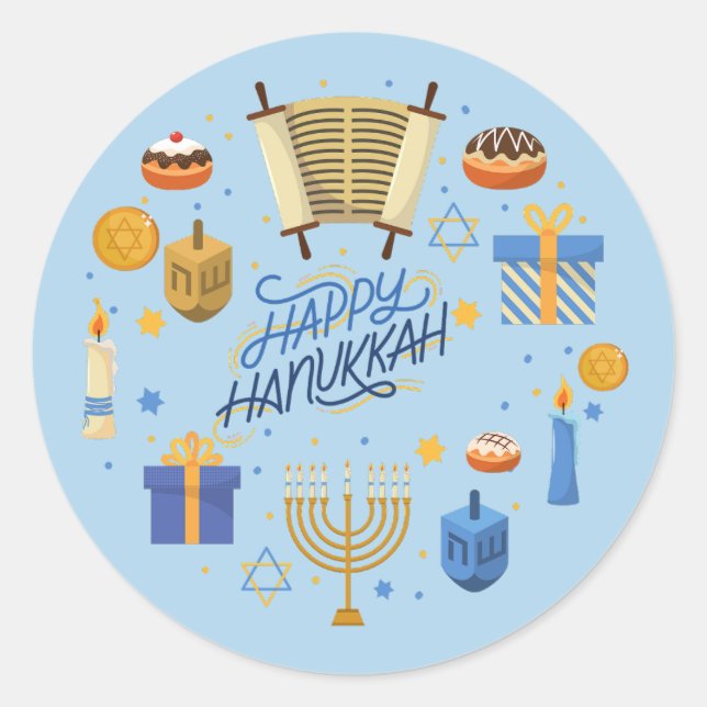 Adesivo Redondo Feliz Hanukkah Cute (Frente)