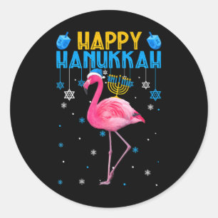 Adesivo Redondo Feliz Hanukkah Cute Flamingo Menorah Judeu Orgulho