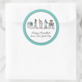 Adesivo Redondo Feliz Hanukkah da Nova Iorque NYC Chanukah