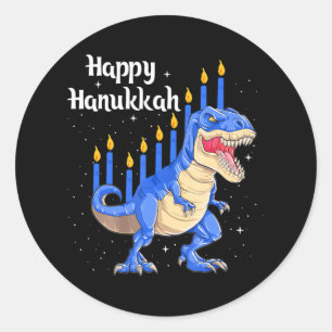 Adesivo Redondo Feliz Hanukkah Dinosaur Chanukkah Natal