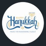 Adesivo Redondo "Feliz Hanukkah" Dourado Menorah<br><div class="desc">"Feliz Hanukkah" Dourado Menorah design.</div>