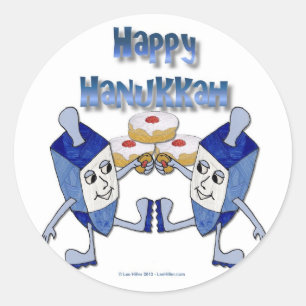 Adesivo Redondo Feliz Hanukkah Dreidels Dançantes Donut de Geléia