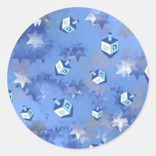 Adesivo Redondo Feliz Hanukkah Estrelas Cadentes e Dreidels