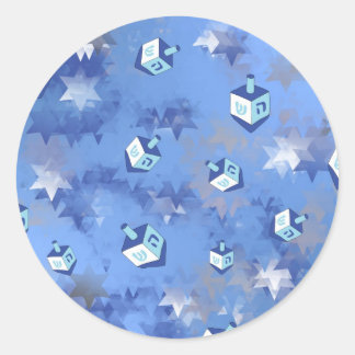 Adesivo Redondo Feliz Hanukkah Estrelas Cadentes e Dreidels