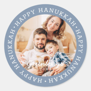 Adesivo Redondo Feliz Hanukkah Foto Personalizada de Família Moder
