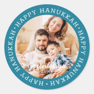 Adesivo Redondo Feliz Hanukkah Foto Personalizada de Família Moder