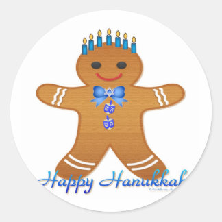 Adesivo Redondo Feliz Hanukkah Gingerpão Homem Menorah