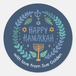 Adesivo Redondo FELIZ HANUKKAH, Grito Moderno Desenho Mão