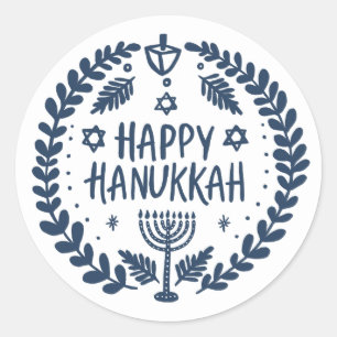 Adesivo Redondo FELIZ HANUKKAH, Grito Moderno Desenho Mão