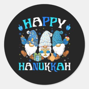 Adesivo Redondo Feliz Hanukkah, Grupo da Família dos Gnomos Judeus