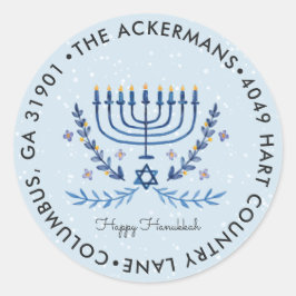 Adesivo Redondo Feliz Hanukkah | Luzes da Menorá Endereço de Retor