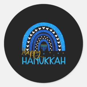 Adesivo Redondo Feliz Hanukkah Menorá Arco-íris Presente Judaico M