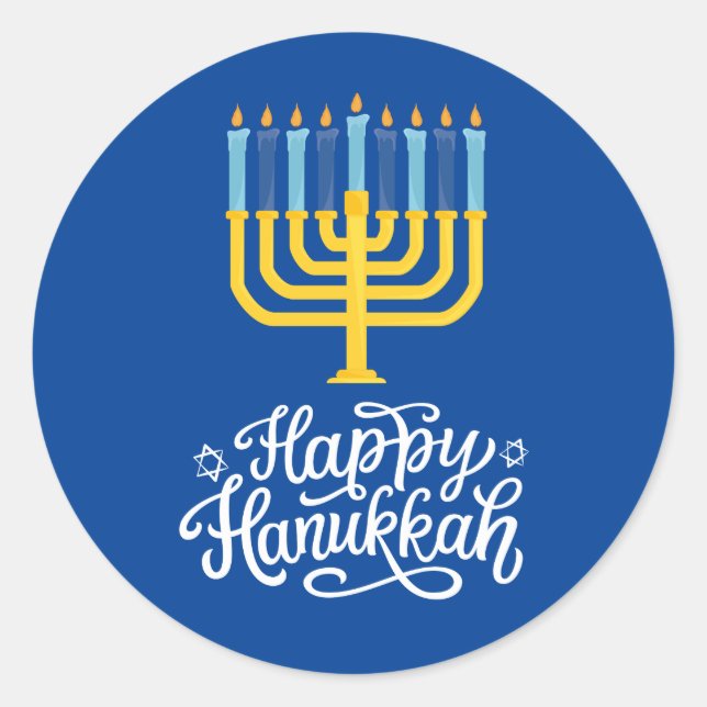 Adesivo Redondo Feliz Hanukkah Menorah (Frente)