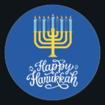Adesivo Redondo Feliz Hanukkah Menorah<br><div class="desc">Feliz Hanukkah Menorah Clássico,  paleta redonda. Escolha o tamanho do adesivo no menu de opções.</div>