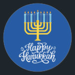 Adesivo Redondo Feliz Hanukkah Menorah<br><div class="desc">Feliz Hanukkah Menorah Clássico,  paleta redonda. Escolha o tamanho do adesivo no menu de opções.</div>