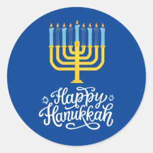 Adesivo Redondo Feliz Hanukkah Menorah
