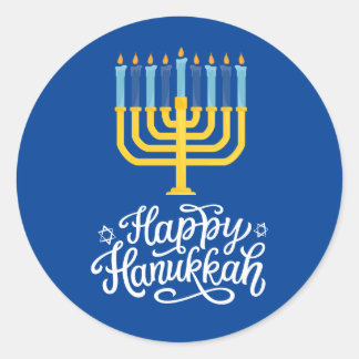 Adesivo Redondo Feliz Hanukkah Menorah