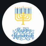 Adesivo Redondo Feliz Hanukkah Menorah<br><div class="desc">Feliz Hanukkah Menorah Clássico,  paleta redonda. Escolha o tamanho do adesivo no menu de opções.</div>