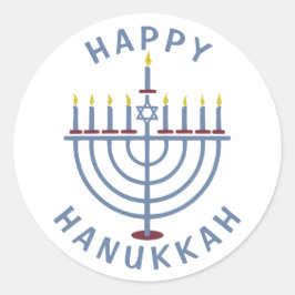 Adesivo Redondo Feliz Hanukkah Menorah