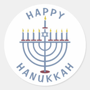 Adesivo Redondo Feliz Hanukkah Menorah