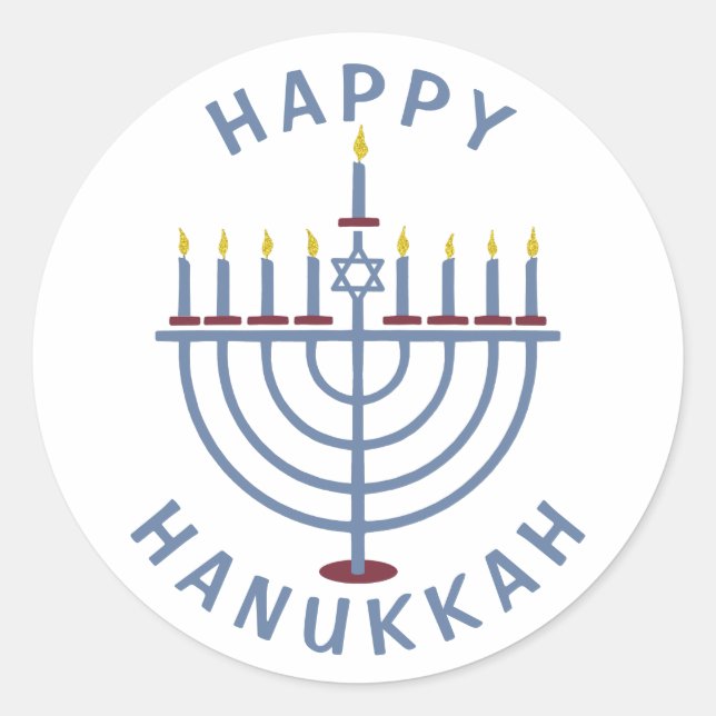 Adesivo Redondo Feliz Hanukkah Menorah (Frente)