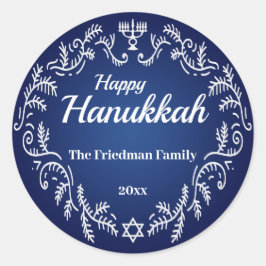 Adesivo Redondo Feliz Hanukkah Menorah Quadro Festivo Branco sobre