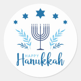 Adesivo Redondo Feliz Hanukkah Menorah Stars