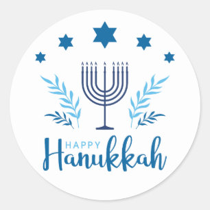 Adesivo Redondo Feliz Hanukkah Menorah Stars