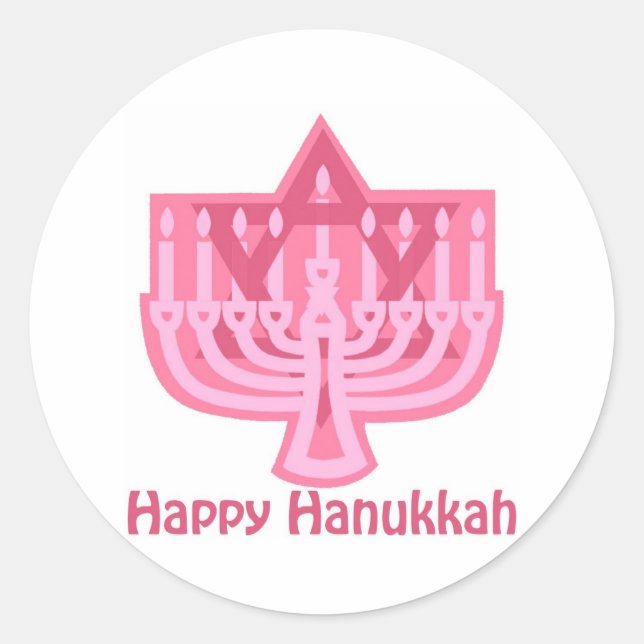 Adesivo Redondo Feliz Hanukkah Pink Menorah (Frente)