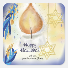 Adesivo Redondo Feliz Hanukkah saudando a luz da vela