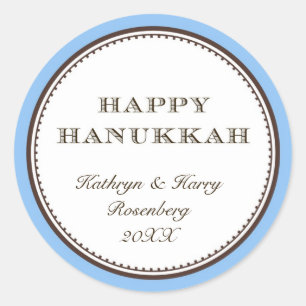 Adesivo Redondo Feliz hashtag de presente elegante azul de Hanukka