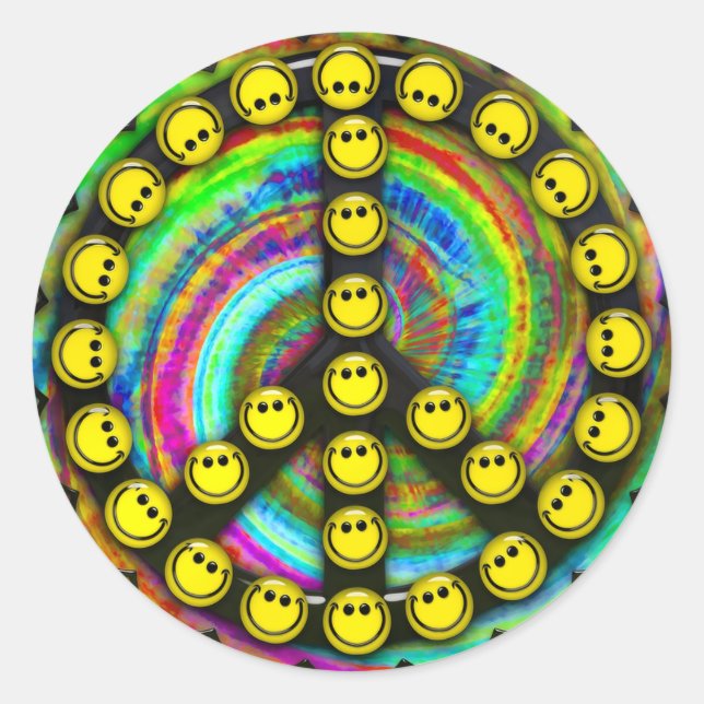 Adesivo Redondo Feliz Hippie Peace (Frente)