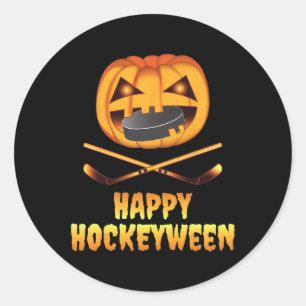 Adesivo Redondo Feliz Hockeybetween Hockey Pumpkin Comendo Puck Fu