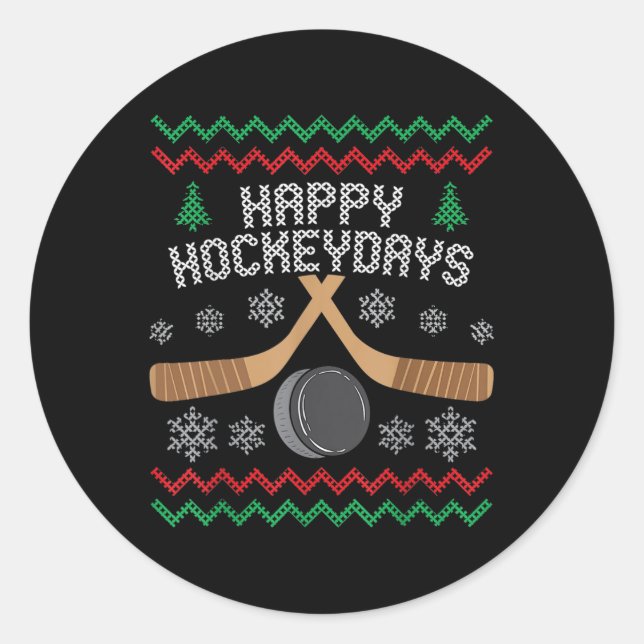 Adesivo Redondo Feliz Hockeyday Ice Hockey Boys de Natal Feio (Frente)