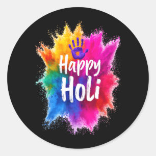 Adesivo Redondo Feliz Holi para Mulheres Homens Crianças Cor Índia