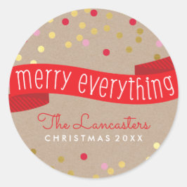 Adesivo Redondo FELIZ HOLIDAY BANNER - na moda dourado-kraft