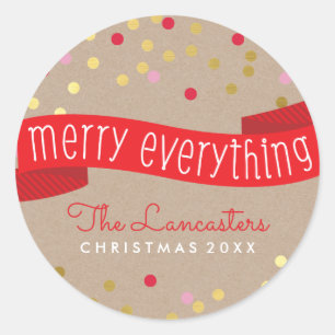 Adesivo Redondo FELIZ HOLIDAY BANNER - na moda dourado-kraft