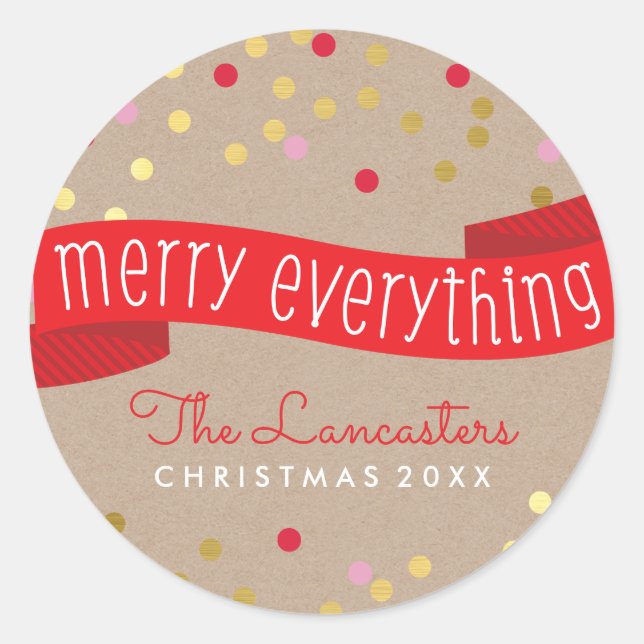 Adesivo Redondo FELIZ HOLIDAY BANNER - na moda dourado-kraft (Frente)